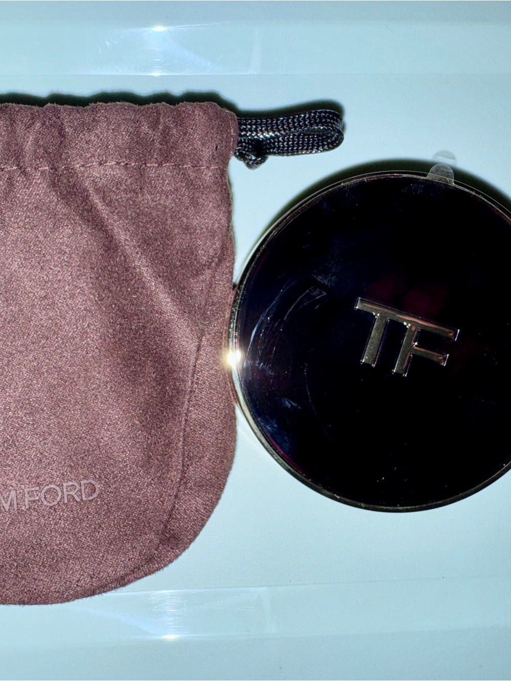 Tom Ford Compact Mirror Black Gold w/ Pouch Makeup Travel Mirror case only